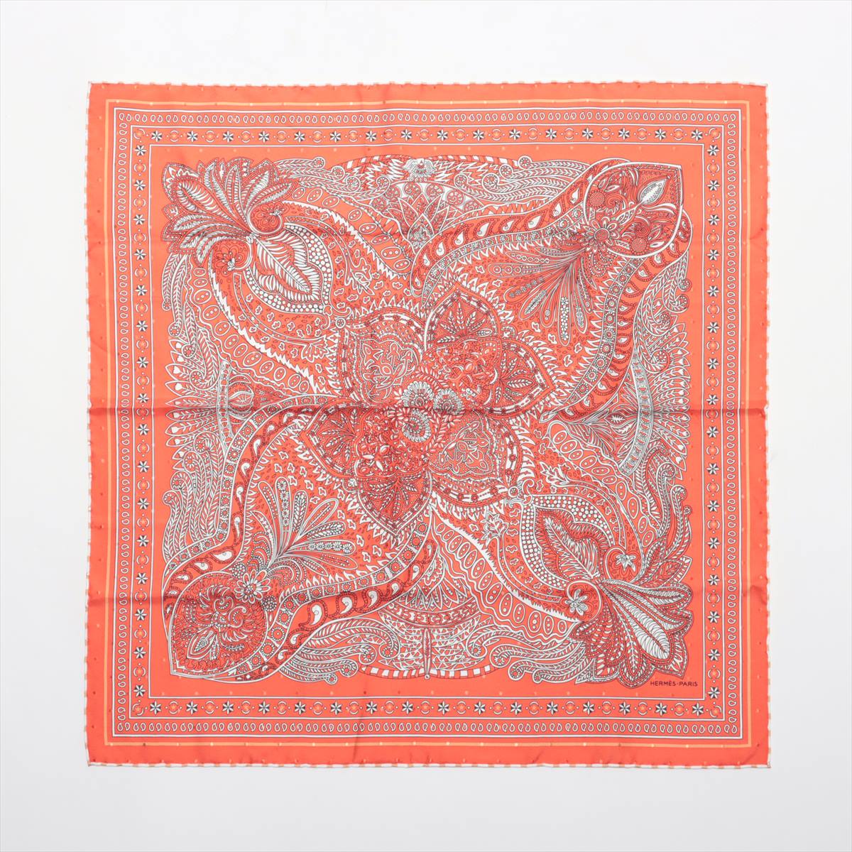 【中古】エルメス カレ55 Le Jardin de la Maharani マハラニの庭 スカーフ シルク オレンジのサムネイル