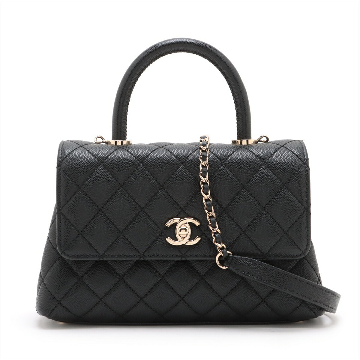 【中古】シャネル ココハンドル24 XS キャビアスキン 2WAYハンドバッグ ブラック ゴールド金具 ランダムプレート A92990のサムネイル