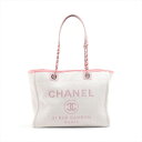 【中古】シャネル ドーヴィルMM ストローxレザー チェーントートバッグ ピンク シルバー金具 21番台(4)