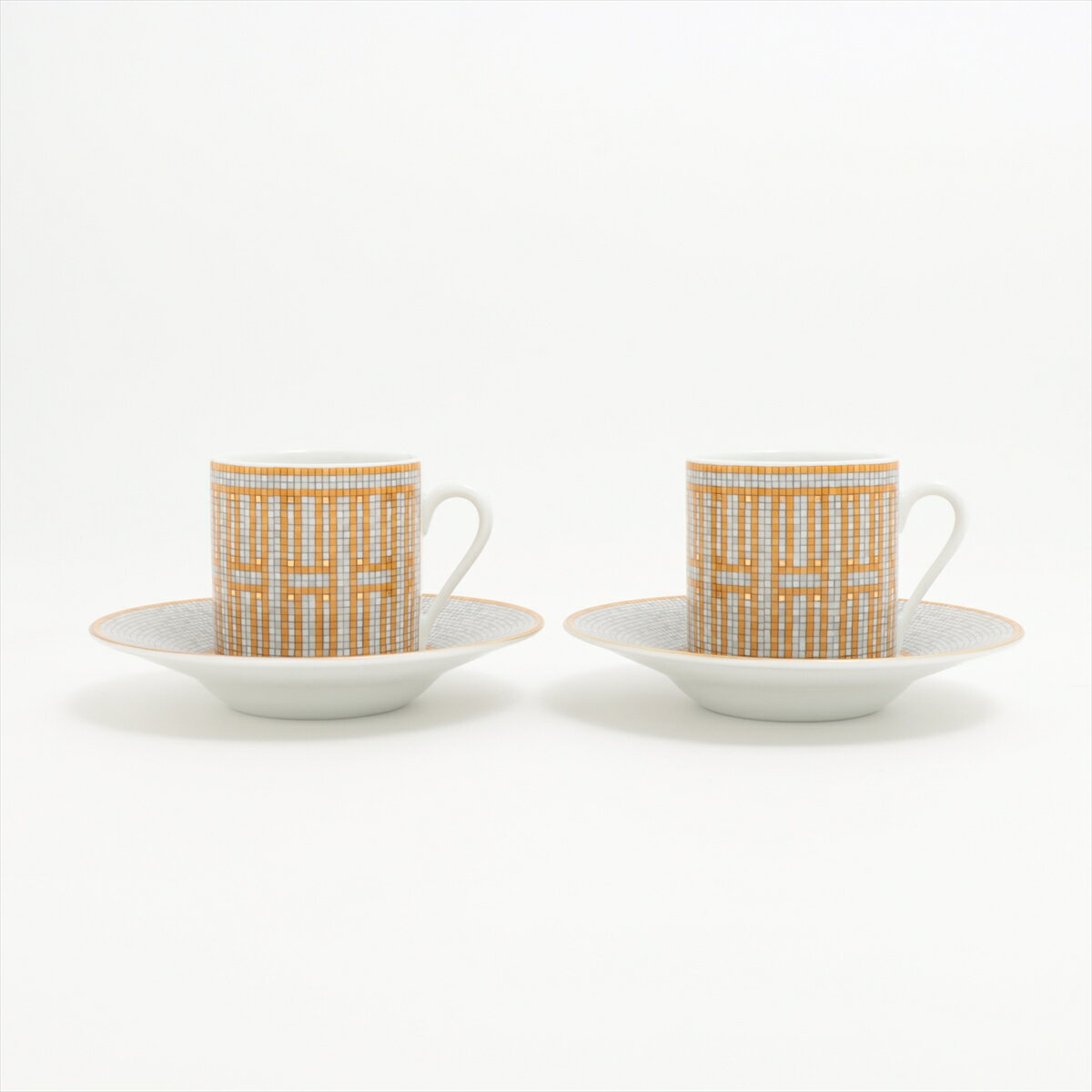 【中古】エルメス モザイク ヴァンキャトル カップ&ソーサー 陶器 オレンジ 皿底刻印「かぼちゃ」2客セット