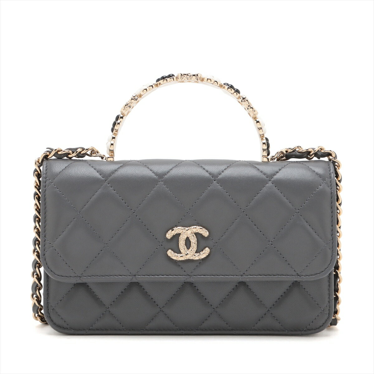 【中古】シャネル マトラッセ ラムスキン 2WAYハンドバッグ グレー ゴールド金具 ランダムシリアルのサムネイル