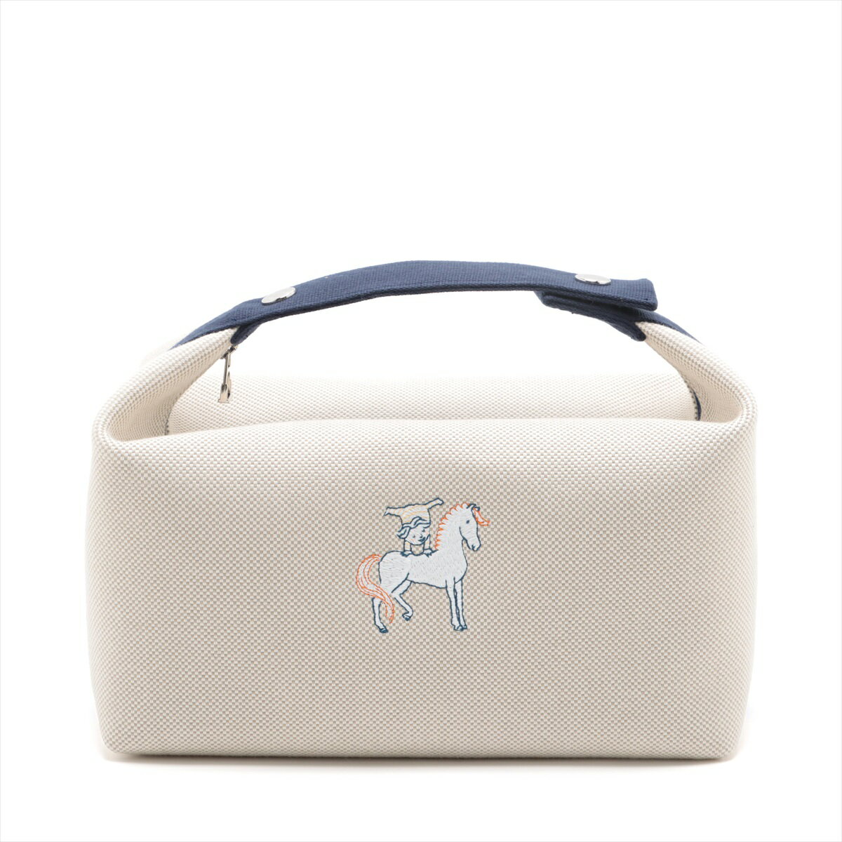 【中古】エルメス ブリッド ア ブラック GM トワルアッシュ ホワイト×ネイビー シルバー金具 カブリオルのサムネイル