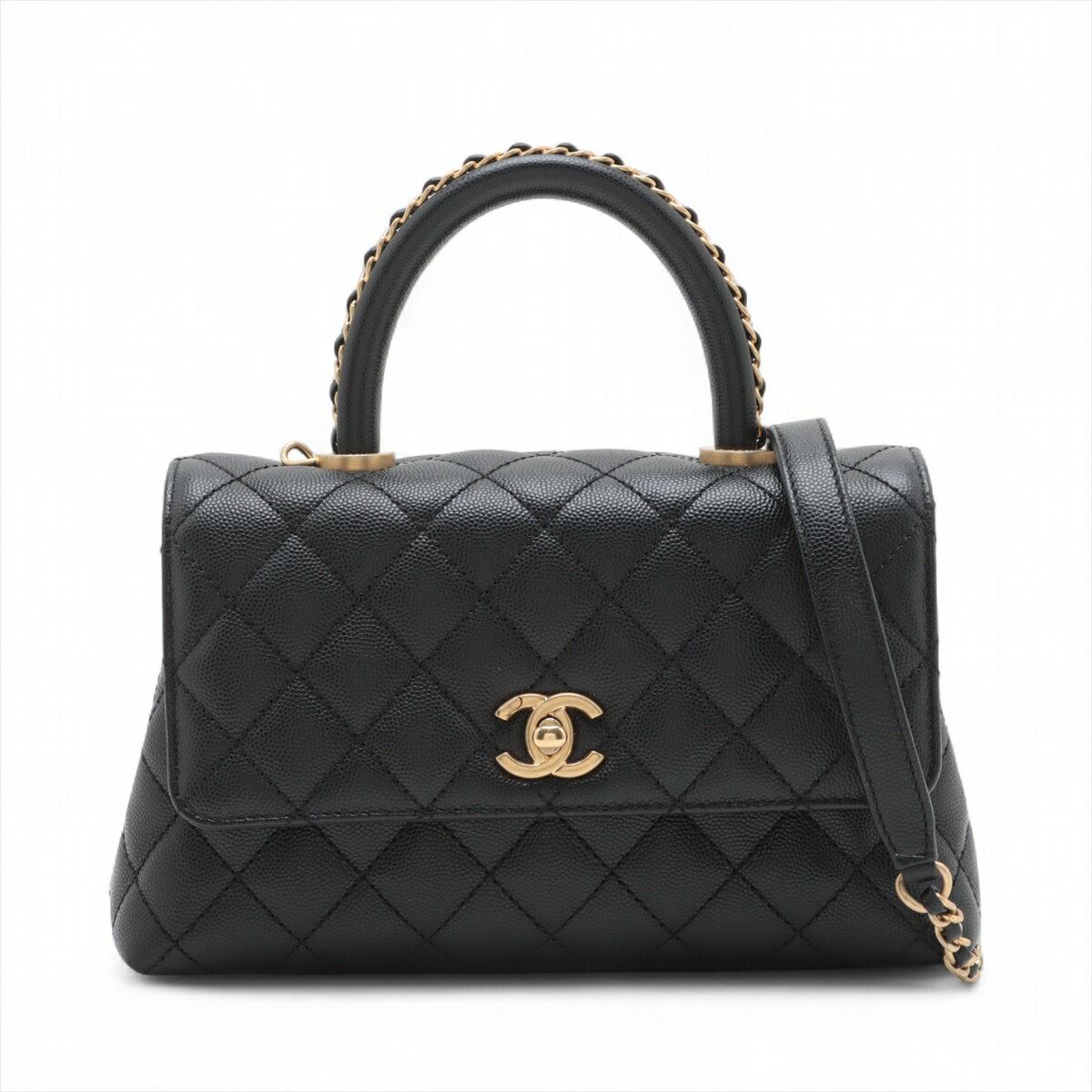 【中古】シャネル ココハンドル24 XS キャビアスキン 2WAYハンドバッグ ブラック ゴールド金具 ランダムプレート A92990のサムネイル