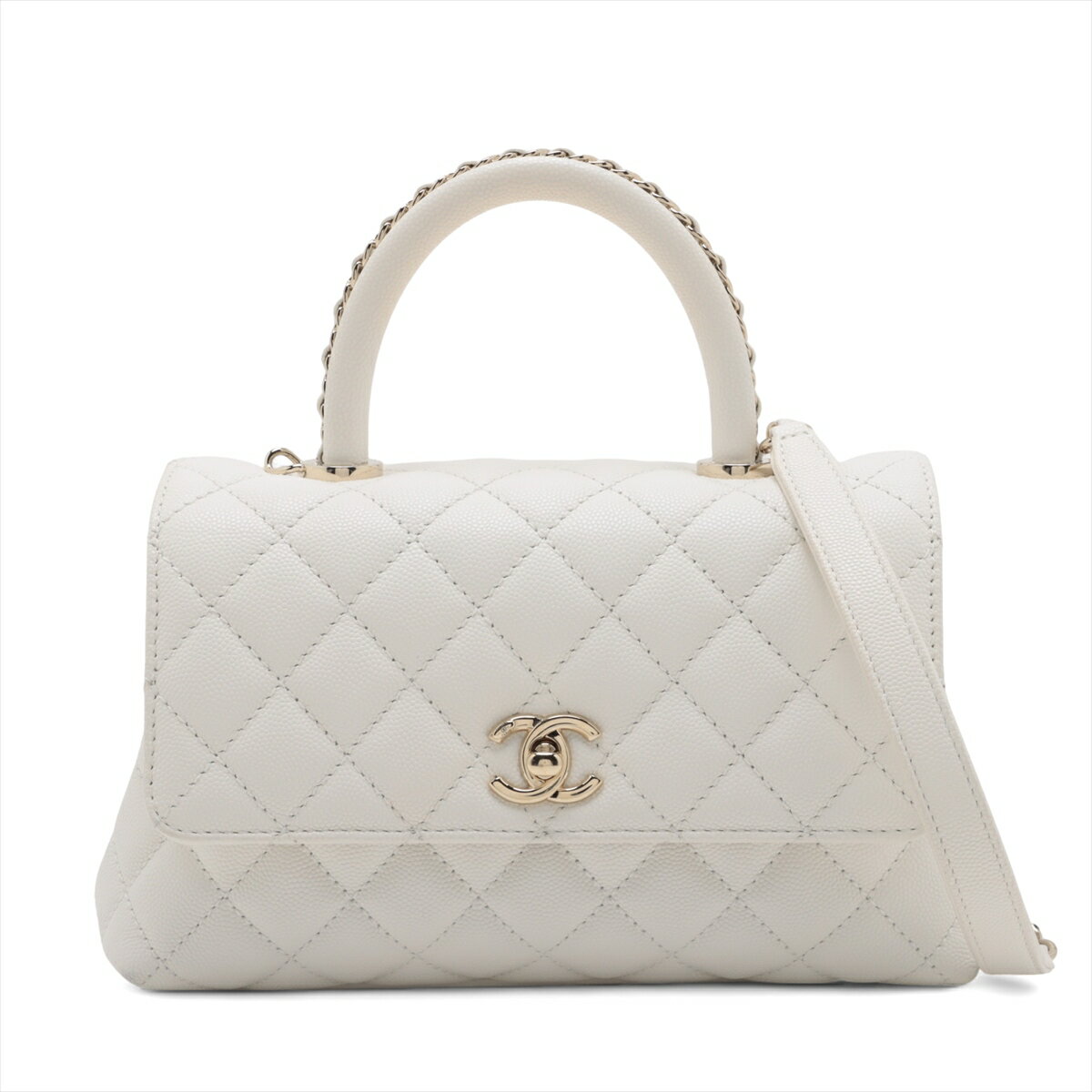 【中古】シャネル ココハンドル24 XS キャビアスキン 2WAYハンドバッグ ホワイト ゴールド金具 ランダムプレート A92990のサムネイル