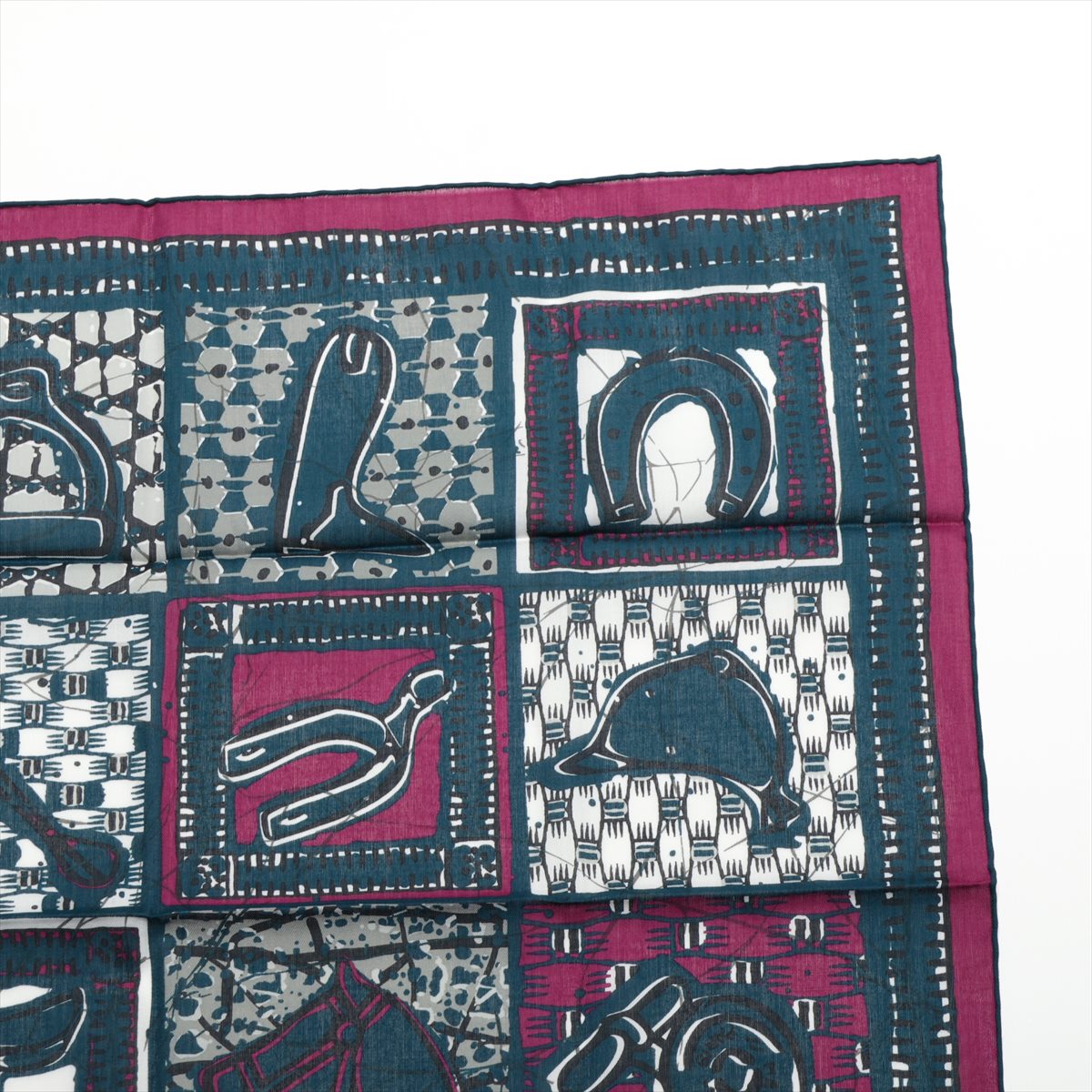 【中古】エルメス カレ65 Le Boubou H ブーブーH スカーフ コットン ネイビー