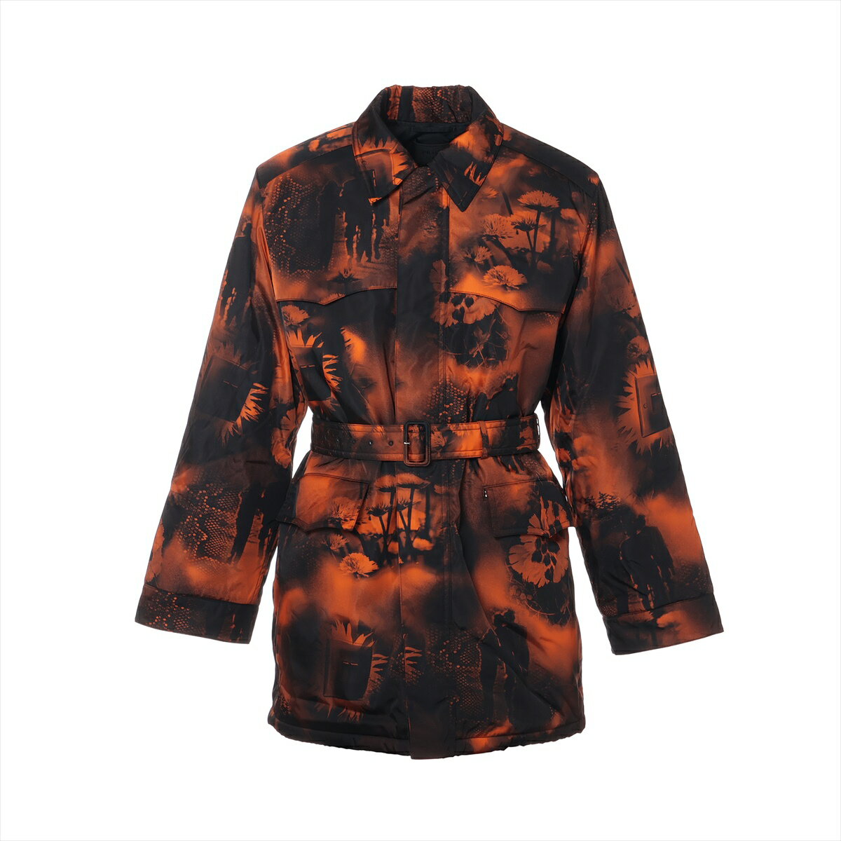 【中古】プラダ Re Nylon リ ナイロン 22AW ナイロン 中綿コート S メンズ オレンジ