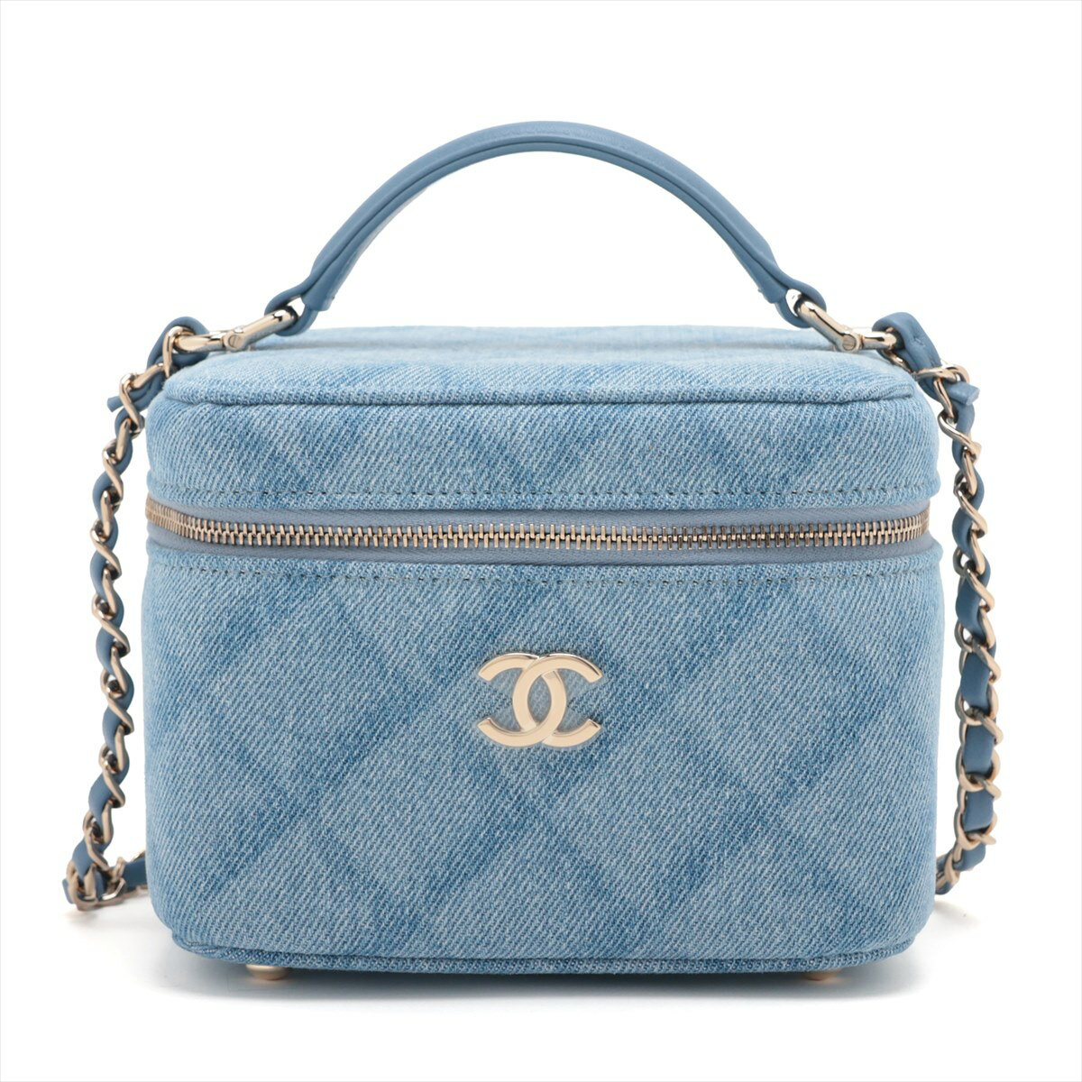 【中古】シャネル マトラッセ デニム チェーンショルダーバッグ バニティ ブルー ゴールド金具 ランダムプレートのサムネイル