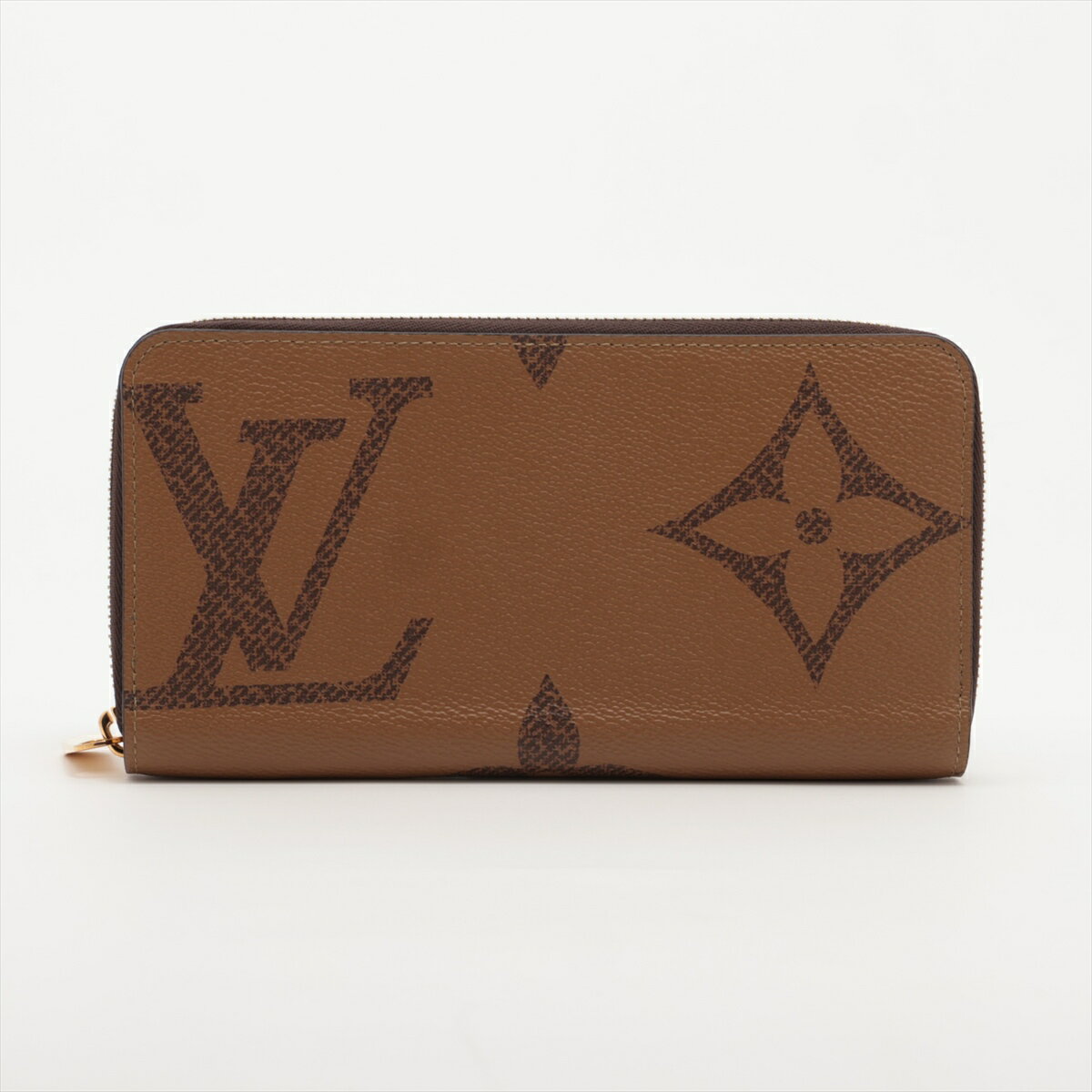 【中古】ヴィトン ジャイアントモノグラムリバース ジッピーウォレット M69353 キャメル×ブラック ラウンドジップウォレット RFID反応有