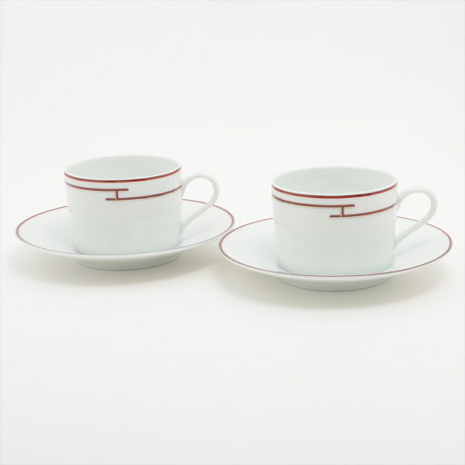 【中古】エルメス リズム カップ&ソーサー 陶器 ボルドー×ホワイト 底印プレート「三角」「しゃもじ」カップ「しゃもじ」「蝶」 【中古】エルメス リズム カップ&ソーサー 陶器 ボルドー×ホワイト 底印プレート「三角」「しゃもじ」カップ「しゃもじ」「蝶」