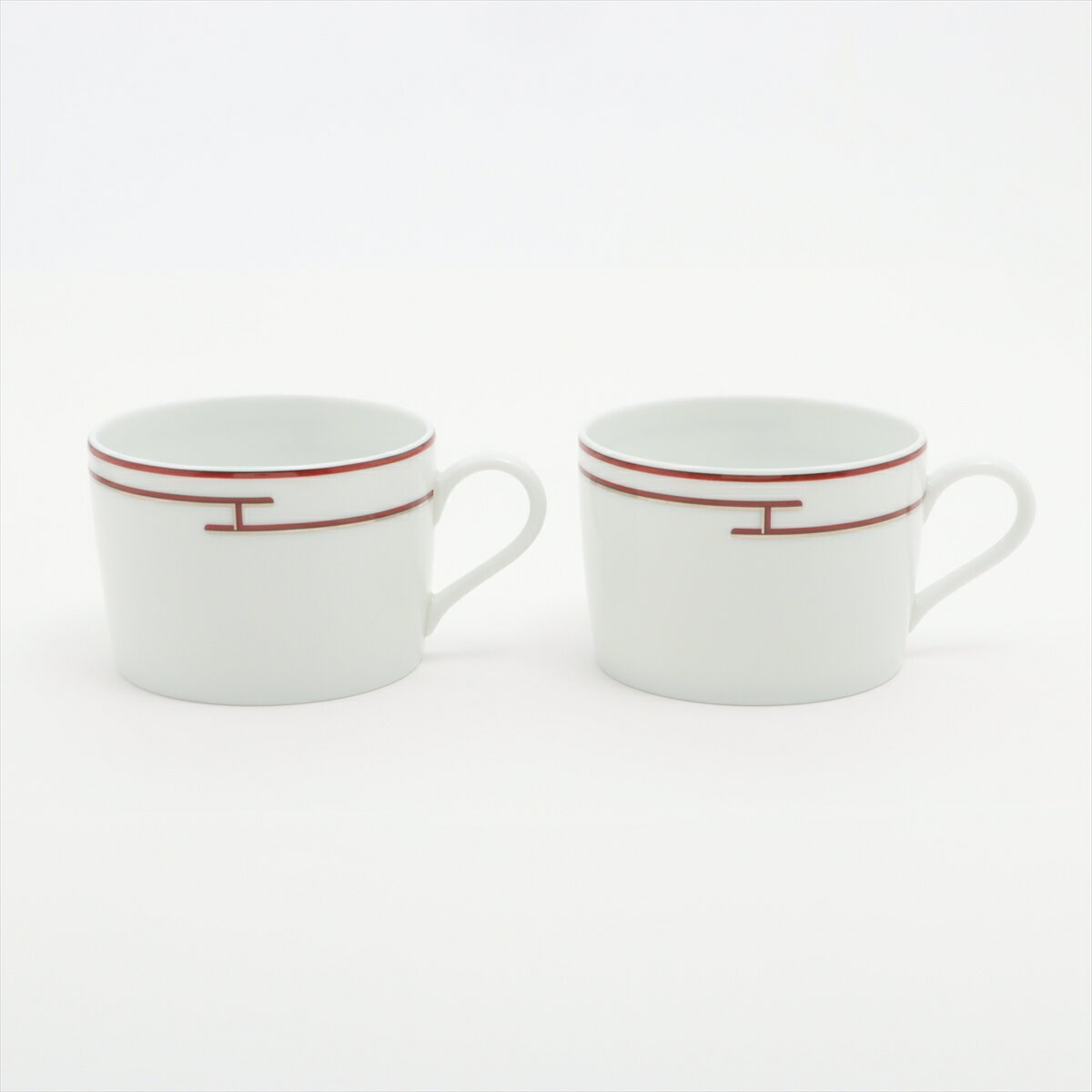 【中古】エルメス リズム カップ&ソーサー 陶器 ボルドー×ホワイト 底印プレート「三角」「しゃもじ」カップ「しゃもじ」「蝶」