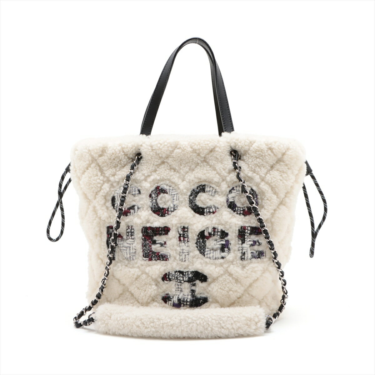 【中古】シャネル ココネージュ シアリング 2WAYショルダーバッグ アイボリー シルバー金具 28番台のサムネイル