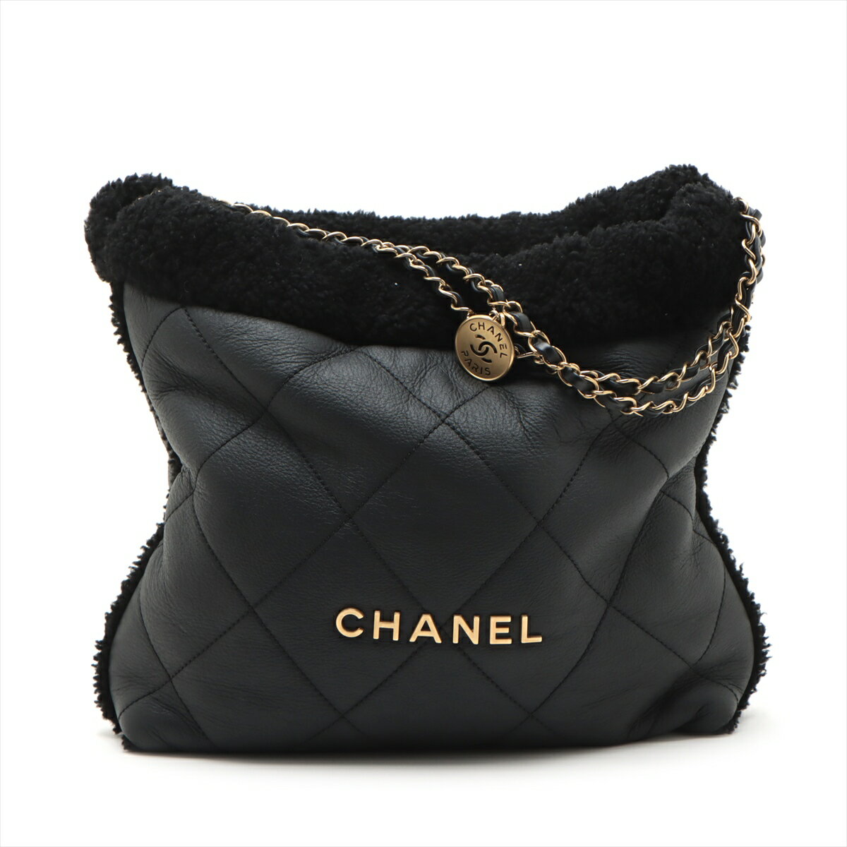 【中古】シャネル シャネル22 ラージ シアリング エイジド ラムスキン チェーンショルダーバッグ ブラック ゴールド金具 AS3262のサムネイル