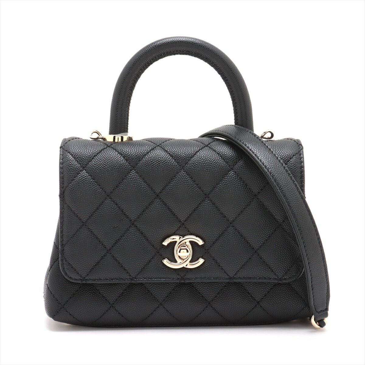 【中古】シャネル ココハンドル19 XXS キャビアスキン 2WAYハンドバッグ ブラック ゴールド金具 ランダムプレート AS2215のサムネイル