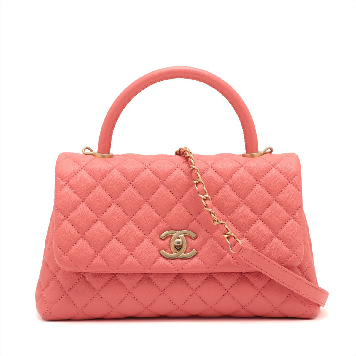 【中古】シャネル ココハンドル29 S キャビアスキン 2WAYハンドバッグ ピンク ゴールド金具 27番台 A92991のサムネイル