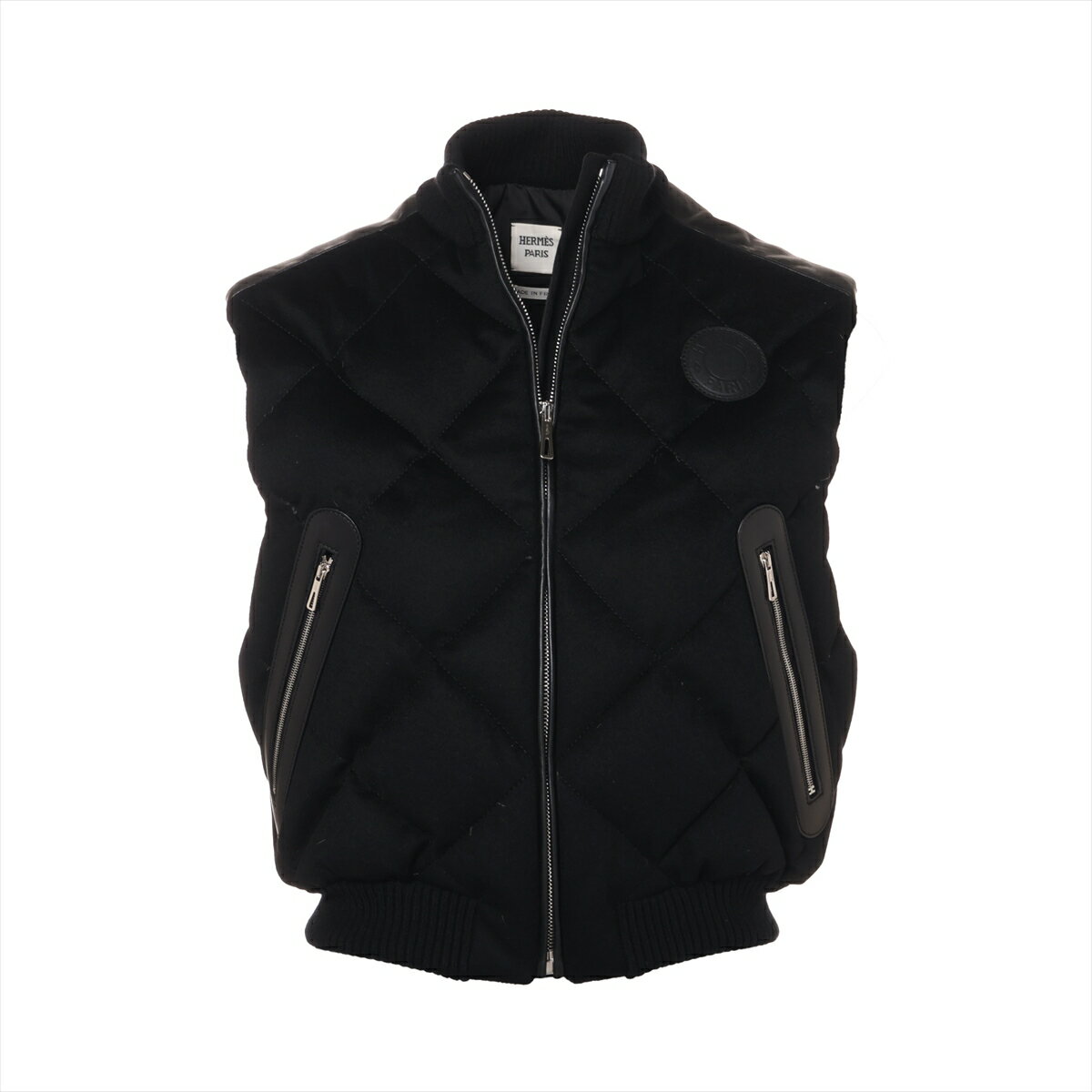 【中古】エルメス セリエ 21AW カシミヤ×レザー ダウンベスト 34 レディース ブラック 17-7203