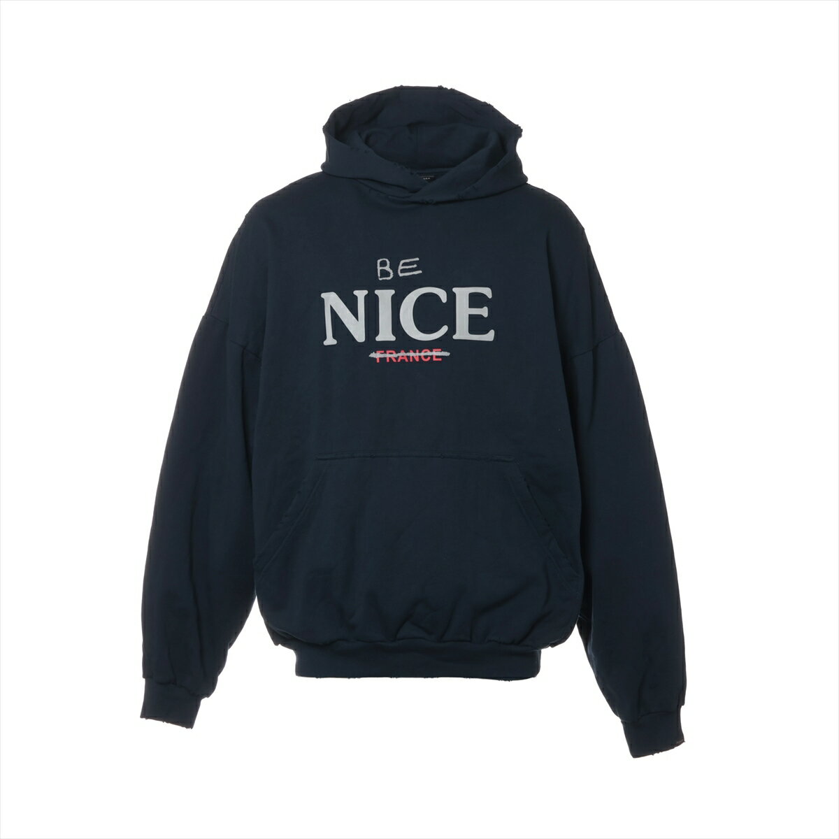 【中古】バレンシアガ 23年 コットン パーカー 1 メンズ ネイビー 761458 ダメージ加工