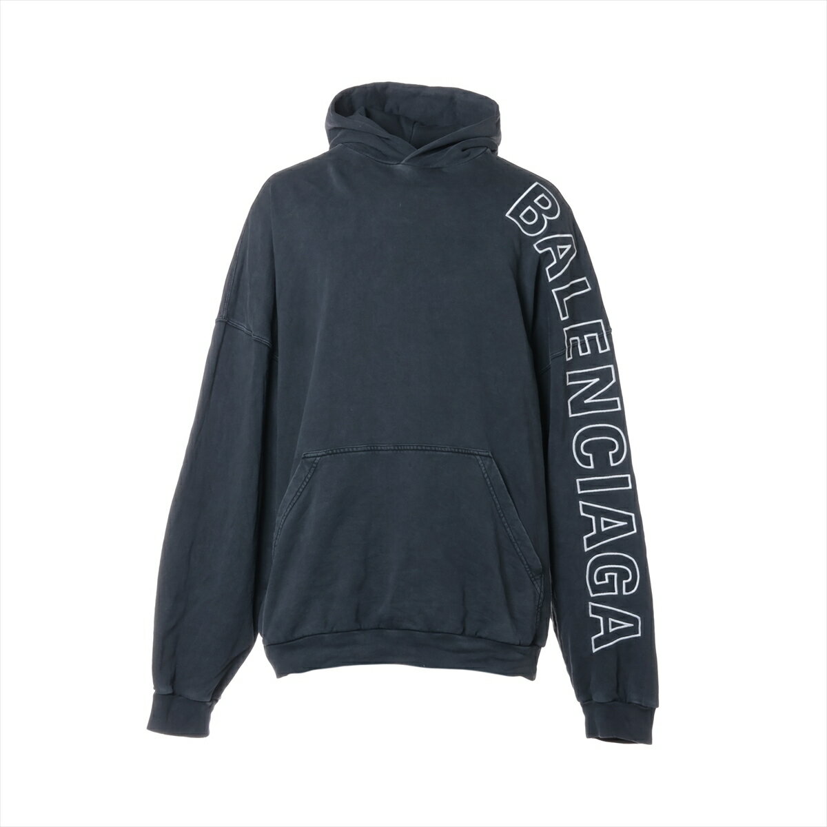 【中古】バレンシアガ 23年 コットン パーカー 5 メンズ ブラック 739024 ウォッシュ加工 オーバーサイズ