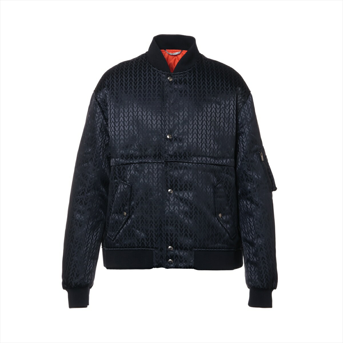 【中古】ヴァレンティノ Vロゴ ナイロン ボンバージャケット 50 メンズ ネイビー Vロゴ総柄 ジップデザイン