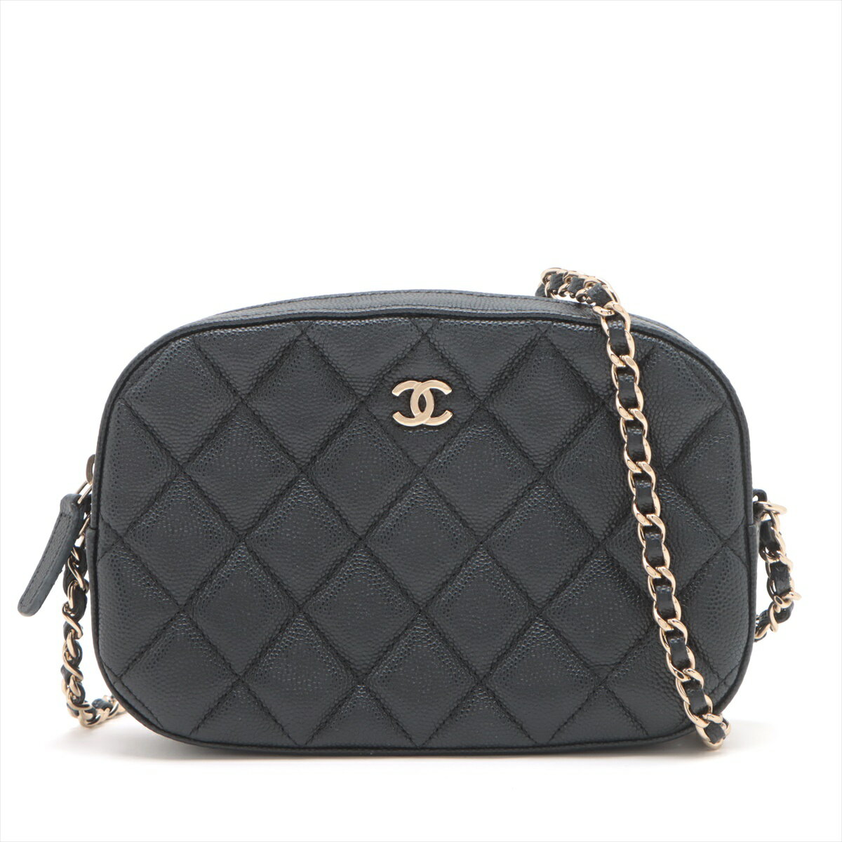 【中古】シャネル マトラッセ キャビアスキン チェーンショルダーバッグ ブラック ゴールド金具 31番台 AP2287