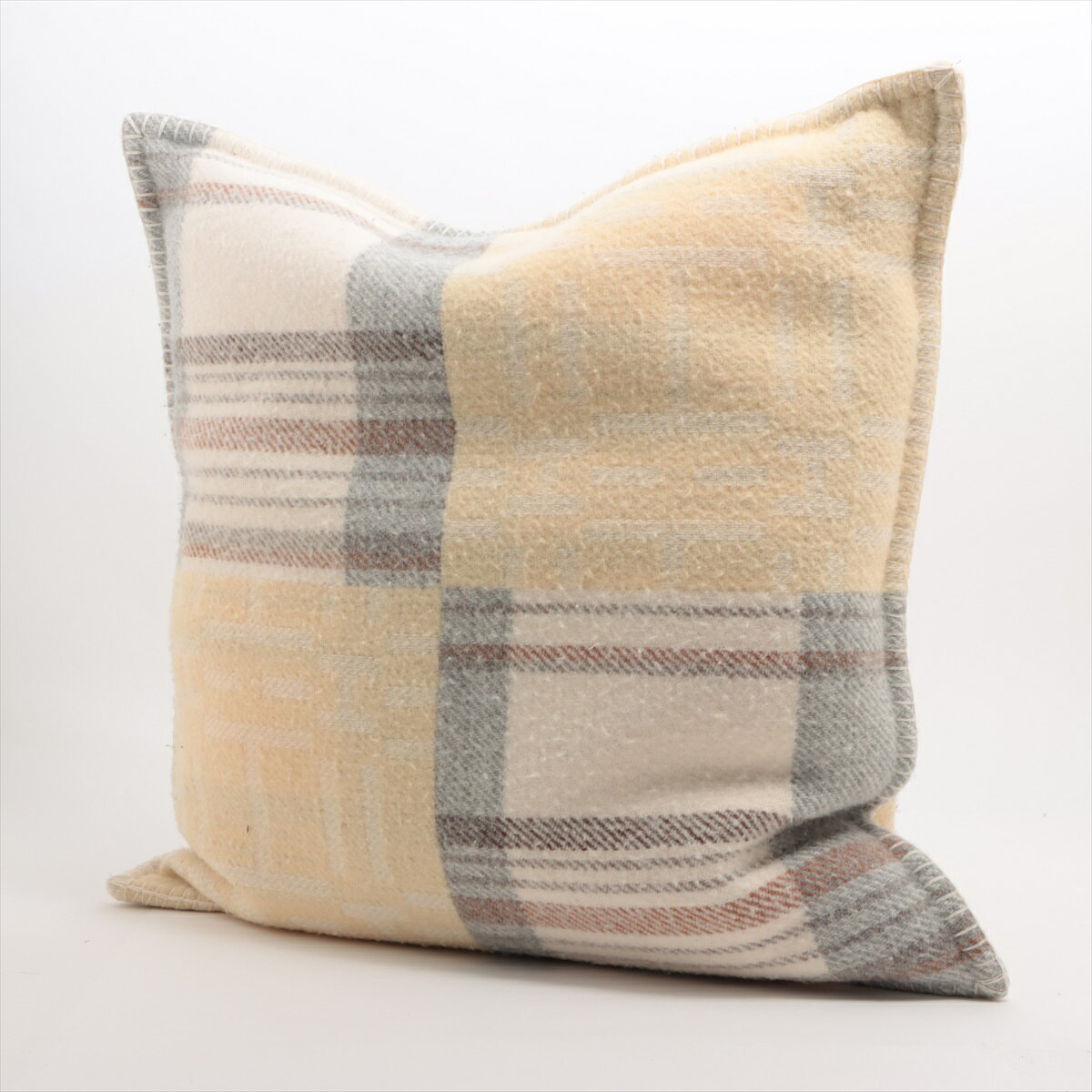 【中古】エルメス Hロゴ クッション ウール イエロー