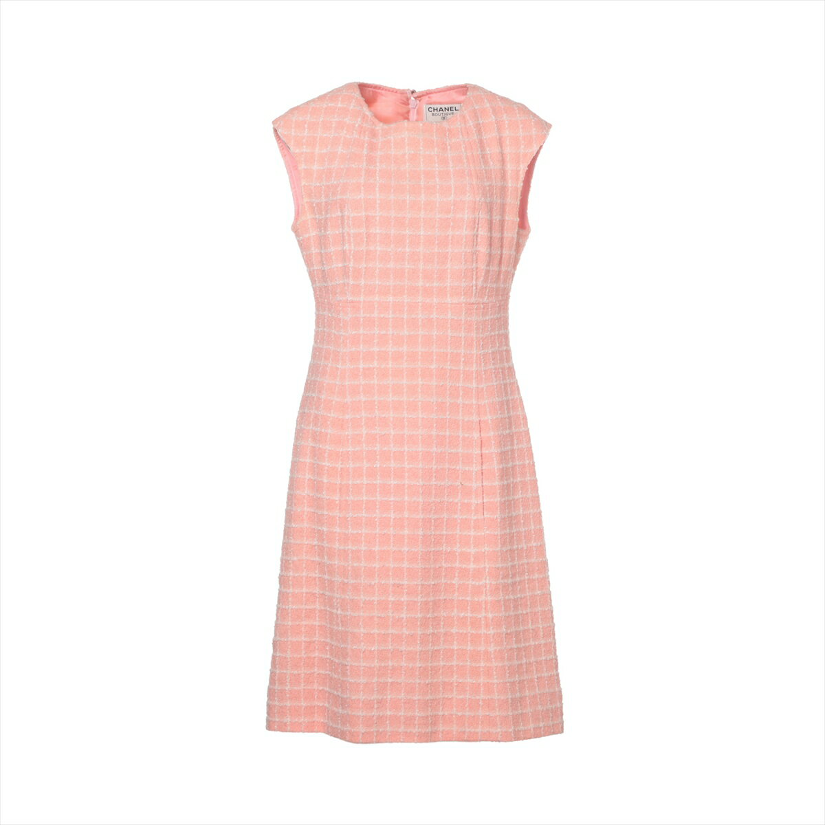 【中古】シャネル ココボタン 97C ウール×ナイロン ノースリーブワンピース 42 レディース ホワイト×ピンク P08940V05321 脇シミ有 タグシミ有