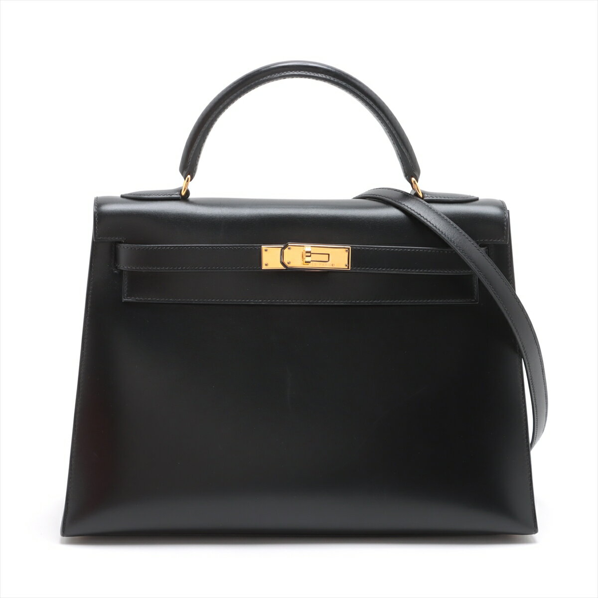 【中古】エルメス ケリー32 ボックスカーフ ブラック ゴールド金具 □C:1999年のサムネイル