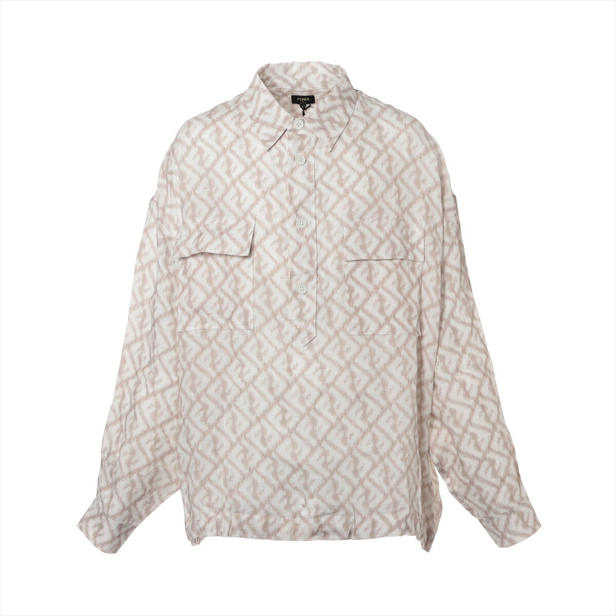 【中古】フェンディ 22年 リネン シャツ 42 メンズ ブラウン×ホワイト FS1092 FFロゴ オーバーサイズ