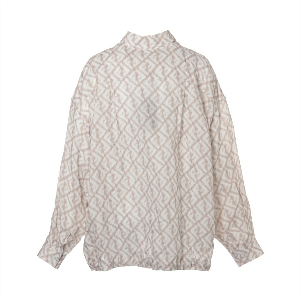 【中古】フェンディ 22年 リネン シャツ 42 メンズ ブラウン×ホワイト FS1092 FFロゴ オーバーサイズ