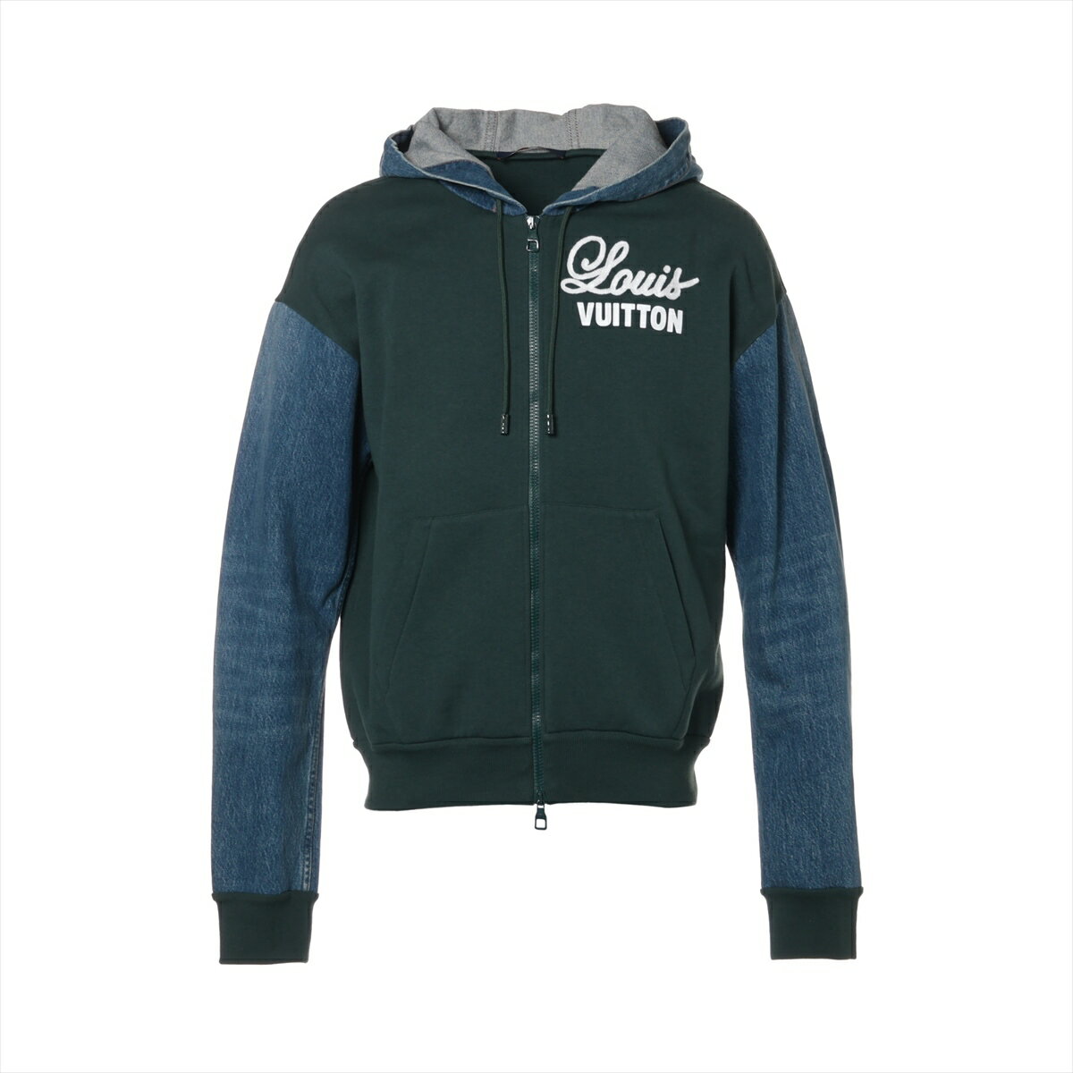 【中古】ヴィトン 22AW コットン デニムジャケット S メンズ ブルー×グリーン RM222