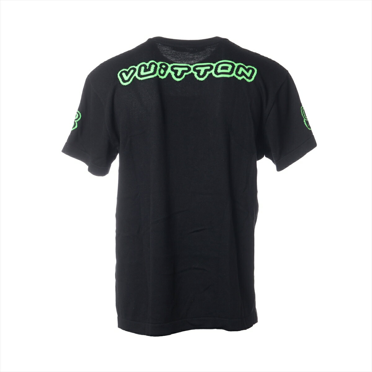 【中古】ヴィトン 22AW コットン×ナイロン 半袖ニット XS メンズ グリーン×ブラック RM222