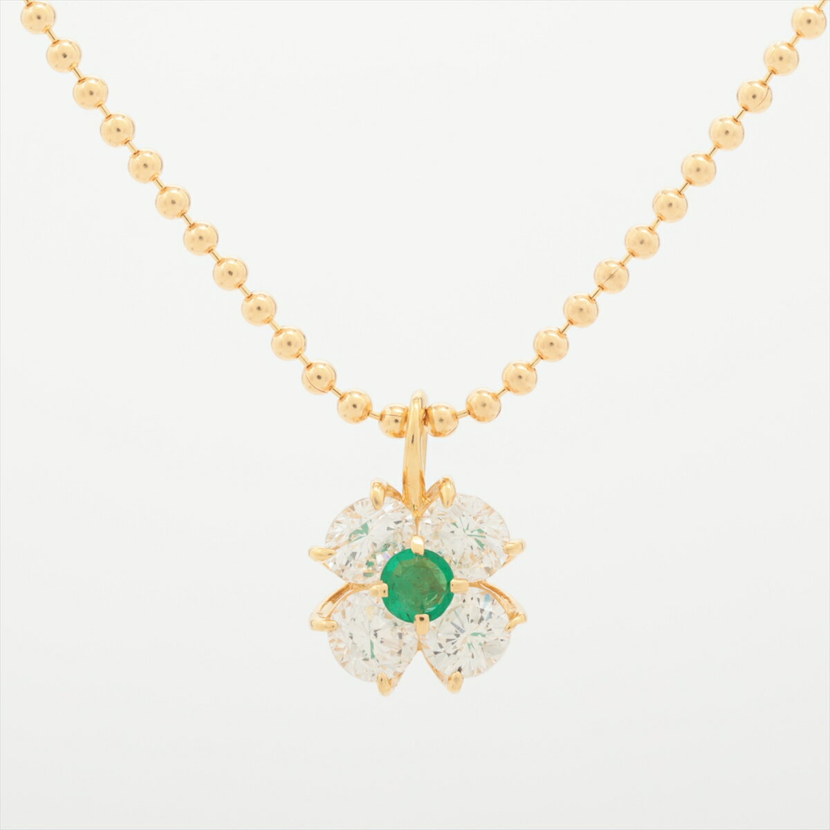 【中古】エメラルド ダイヤ ネックレス K18 4.9g E0.12 D0.94