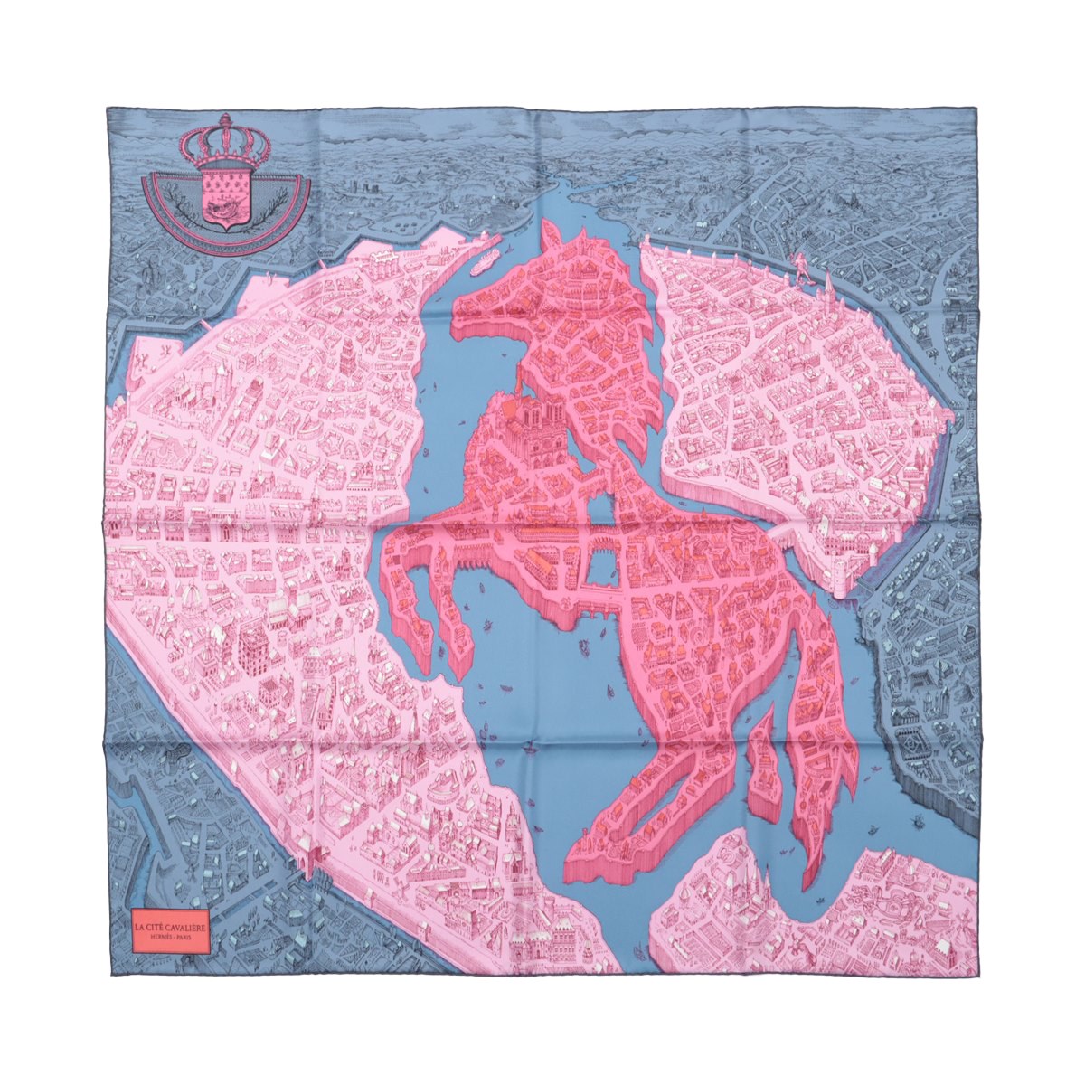 【中古】エルメス カレ90 La Cite Cavaliere シテ カヴァリエール スカーフ シルク ネイビーのサムネイル