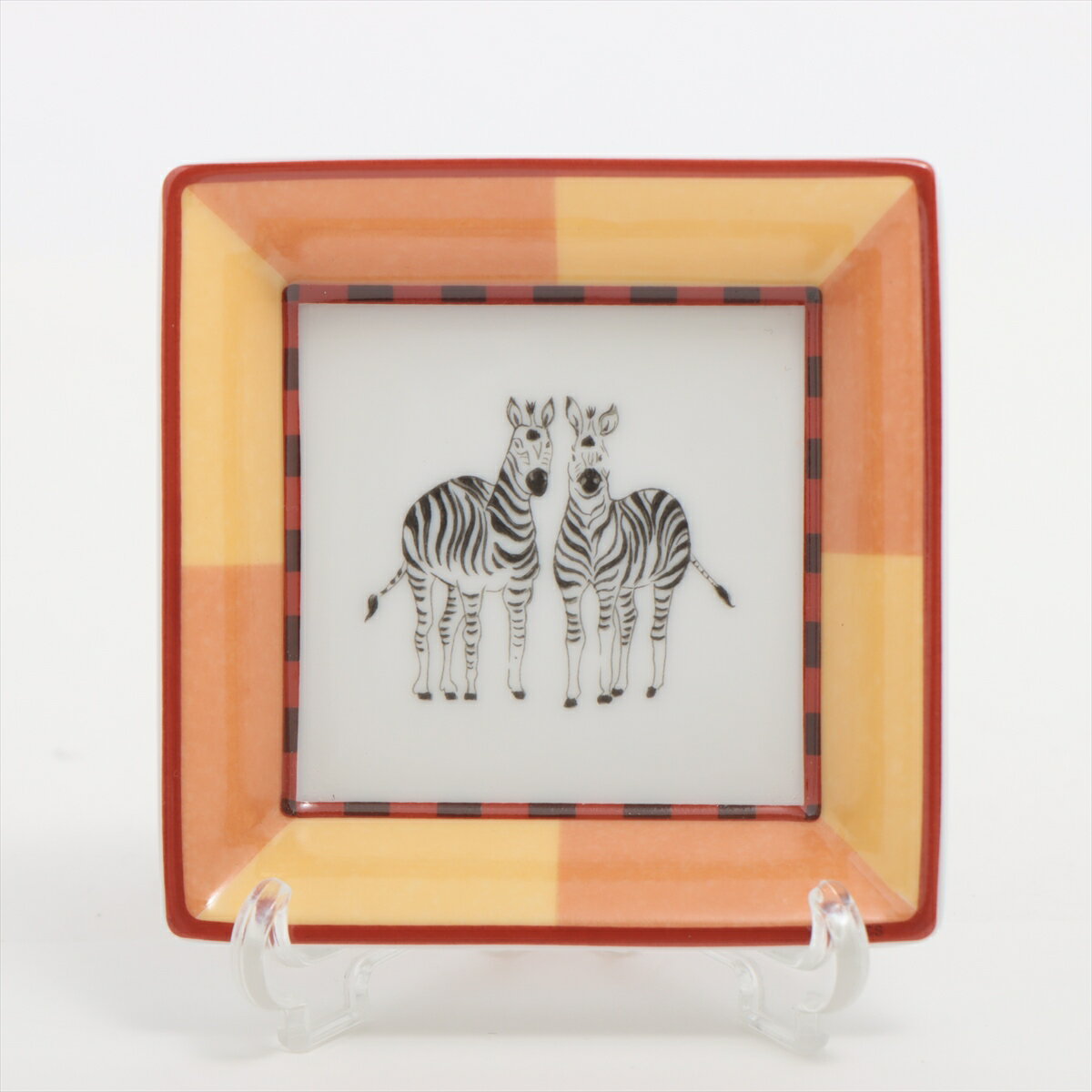 【中古】エルメス ゼブラ 小皿 陶器 オレンジ