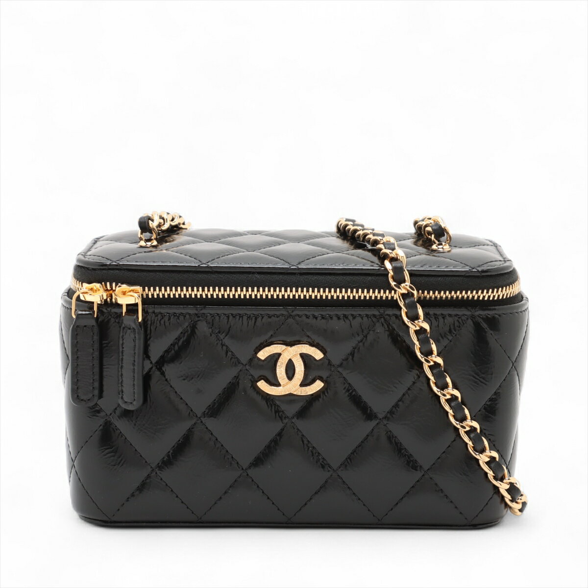 【中古】シャネル マトラッセ レザー チェーンショルダーバッグ バニティ ブラック ゴールド金具 ランダムシリアルのサムネイル