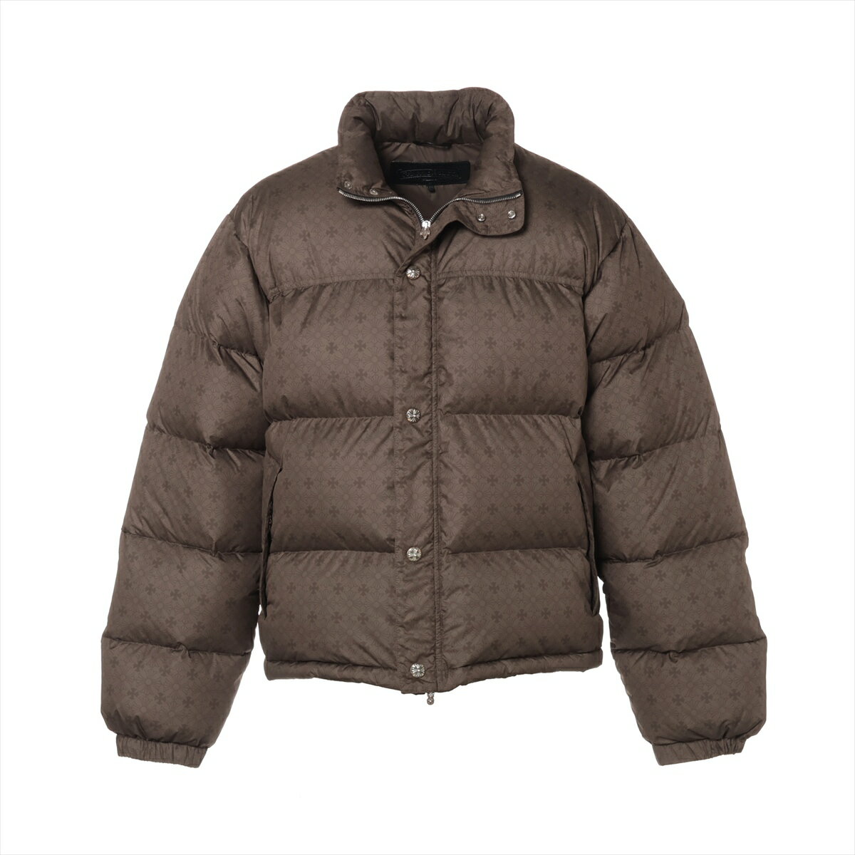 【中古】クロムハーツ ダウンジャケット ポリエステル サイズL カーキ×シルバー STIFF V2 FBRC スティッフ CHプラス総柄 クロスボールボタン