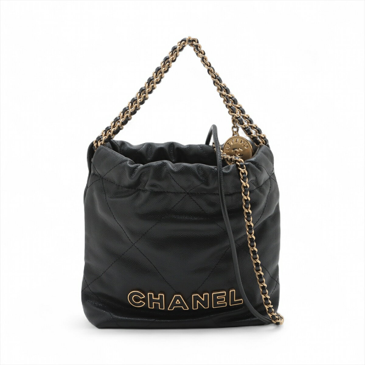 【中古】シャネル シャネル22 ミニ キャビアスキン チェーンショルダーバッグ ブラック ゴールド金具 ランダムプレート AS3980のサムネイル