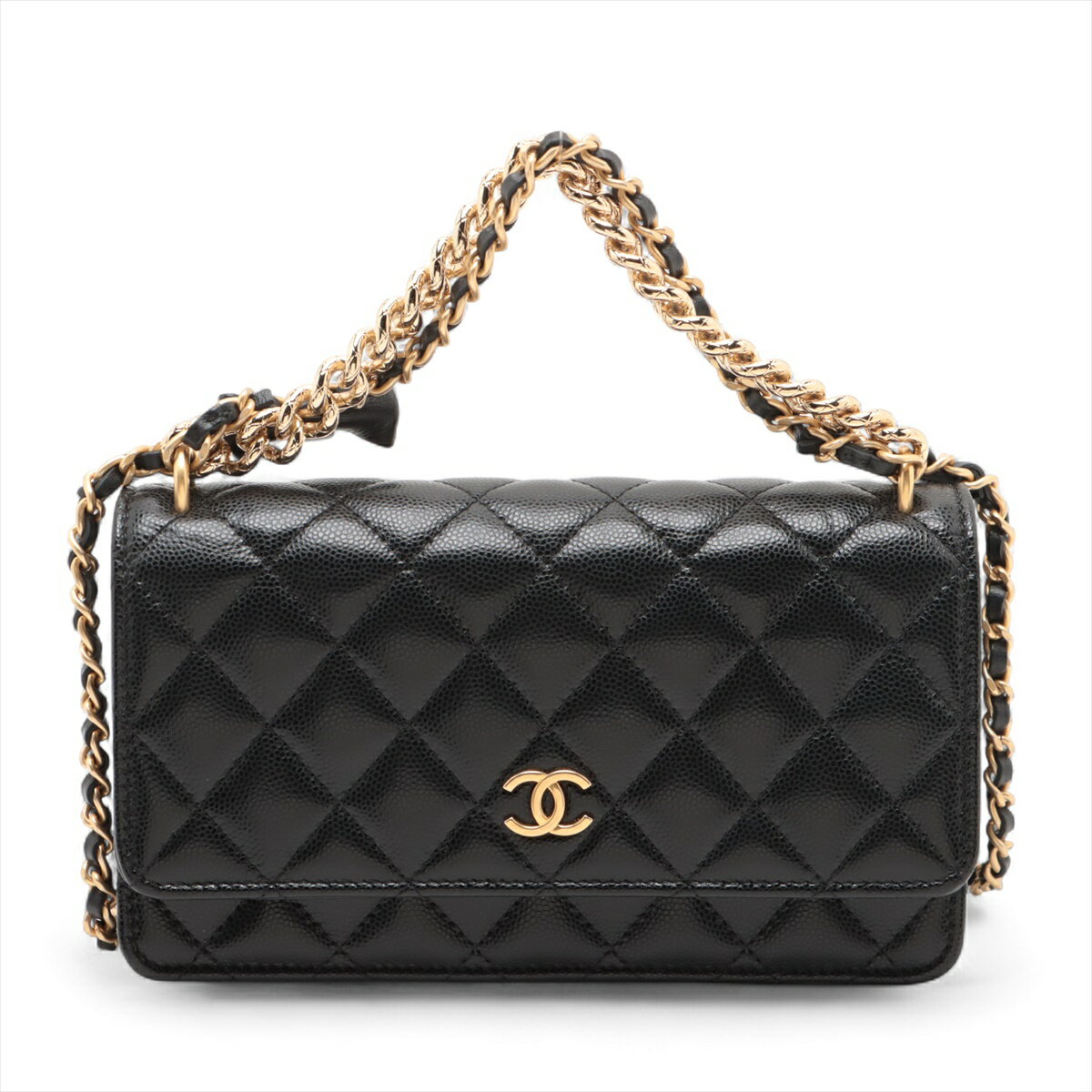 【中古】シャネル マトラッセ キャビアスキン チェーンウォレット リボン ブラック ゴールド金具 ランダムシリアルのサムネイル