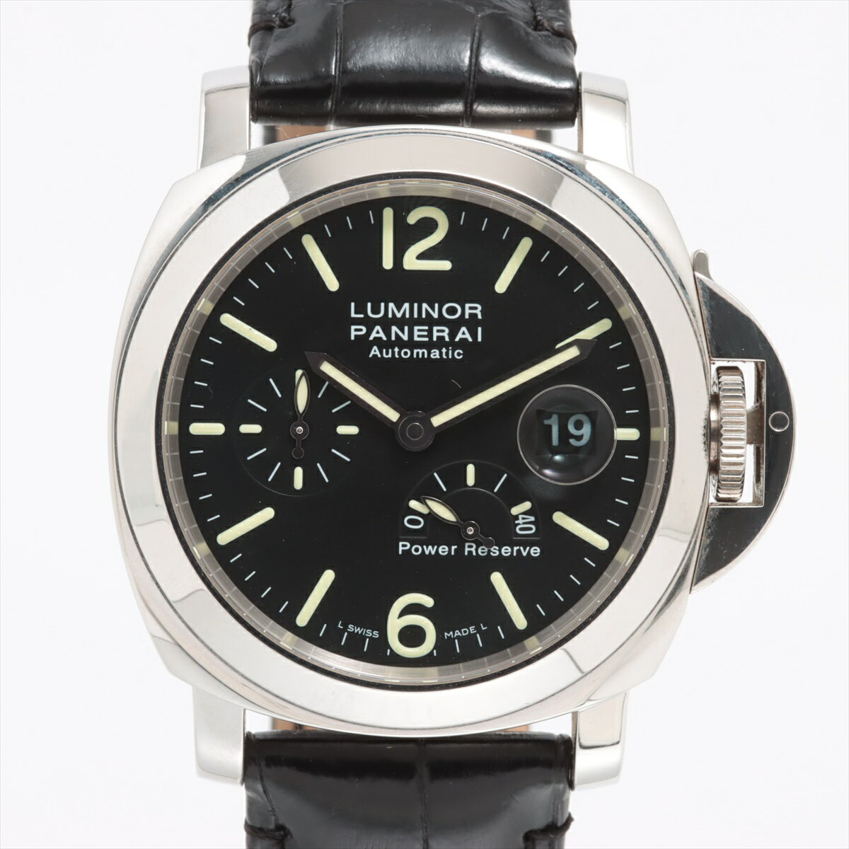 【中古】パネライ ルミノール パワーリザーブ PAM00090 SS SS×革 AT 黒文字盤