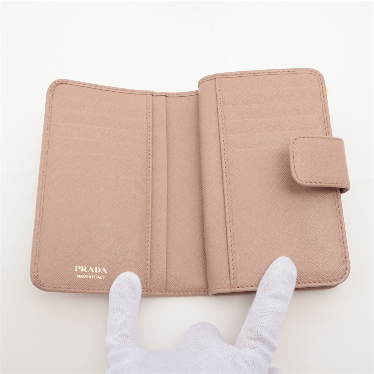 【中古】プラダ サフィアーノメタル 1ML225 レザー 財布 ベージュ