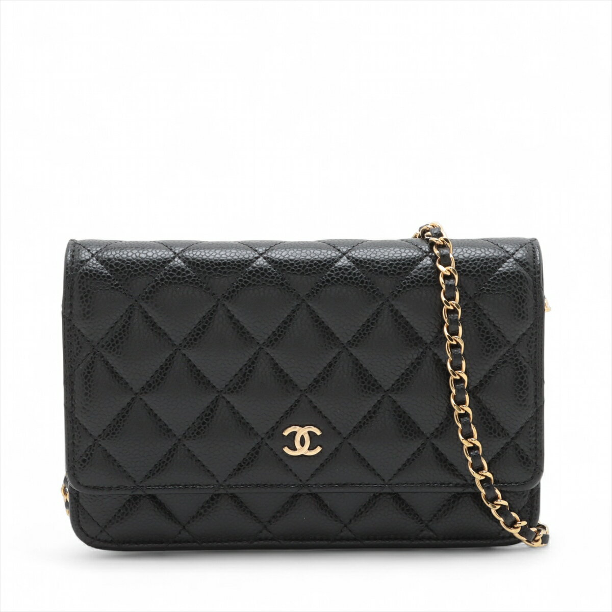 【中古】シャネル マトラッセ キャビアスキン チェーンウォレット ブラック ゴールド金具 ランダムプレート AP0250のサムネイル