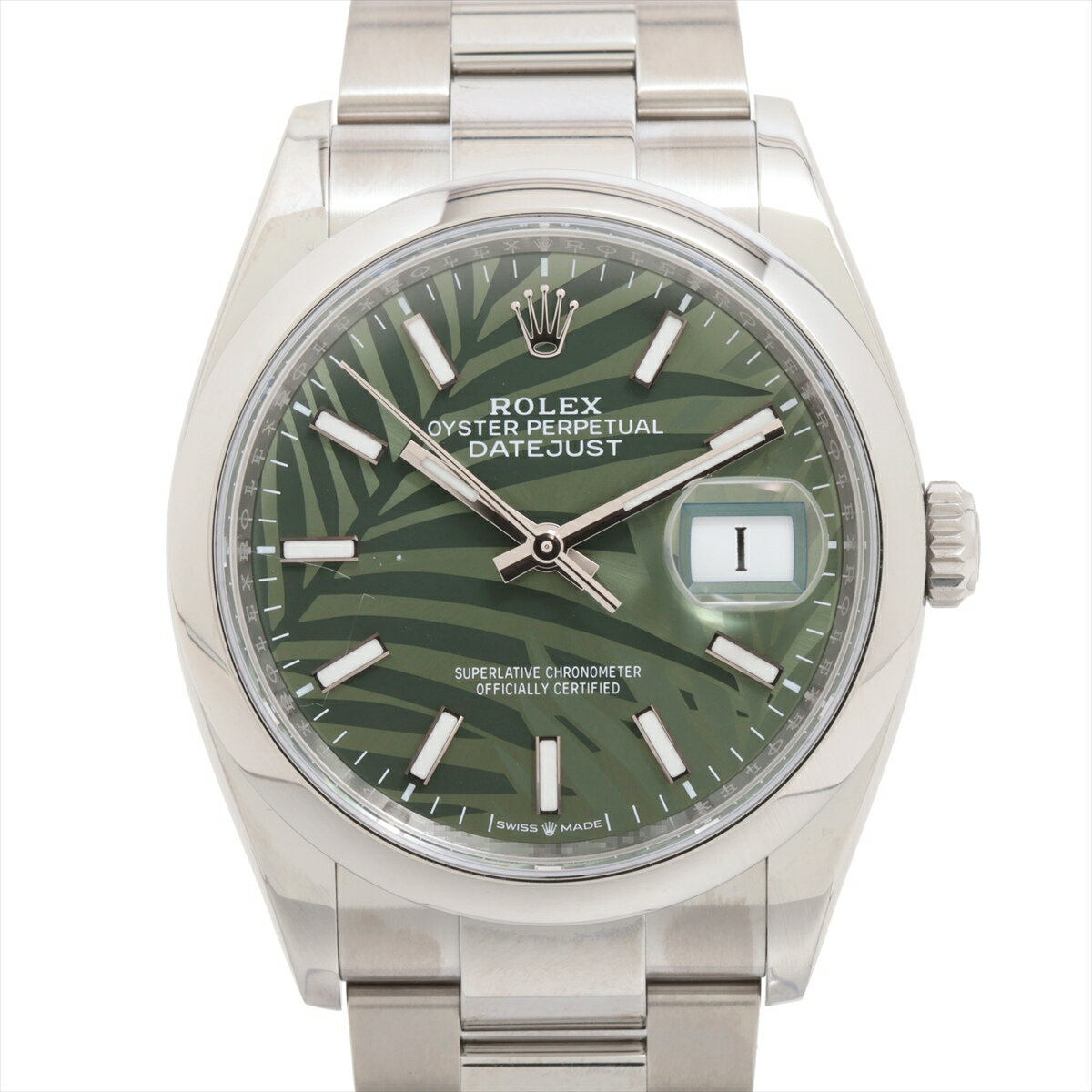 【中古】ロレックス デイトジャスト 126200 SS SS AT パーム文字盤 オイスターブレスレット
