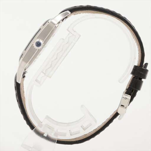 【中古】カルティエ サントスデュモンLM WSSA0046 SS SS×革 手巻き 黒文字盤