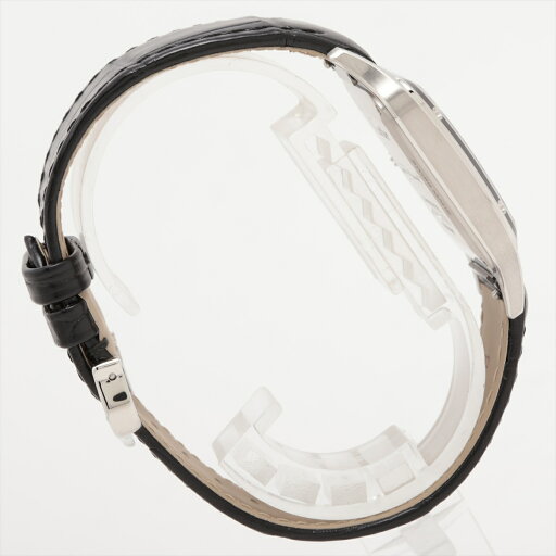 【中古】カルティエ サントスデュモンLM WSSA0046 SS SS×革 手巻き 黒文字盤