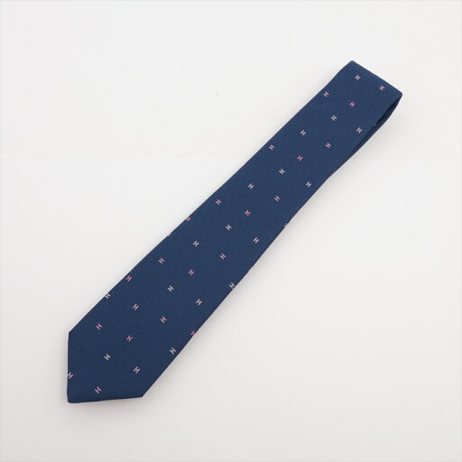【中古】エルメス Hロゴ ネクタイ シルク ネイビー 【中古】エルメス Hロゴ ネクタイ シルク ネイビー