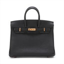 【中古】エルメス バーキン25 ルトゥルネ トゴ ブラック ピンクゴールド金具 Z:2021年