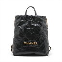 【中古】シャネル シャネル22 バックパック シャイニーカーフスキン チェーンリュック ブラック ゴールド金具 ランダムプレート AS3313