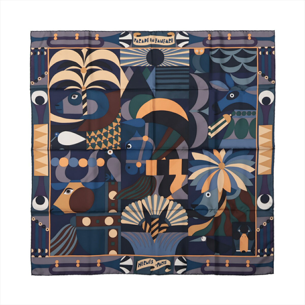 【中古】エルメス カレ90 Parade en Fanfare パラード アン ファンファーレ スカーフ シルクのサムネイル