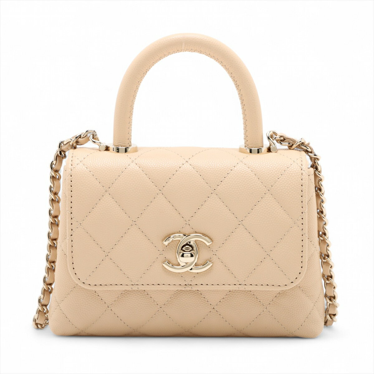 【中古】シャネル ココハンドル ミニミニ キャビアスキン 2WAYハンドバッグ ベージュ ゴールド金具 ランダムシリアル AP4244のサムネイル