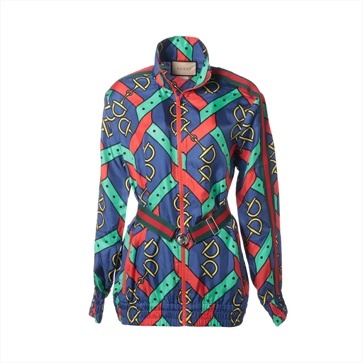 【中古】グッチ ホースビット シルク ジャケット S レディース マルチカラー 743005 ベルト ハンガー付き