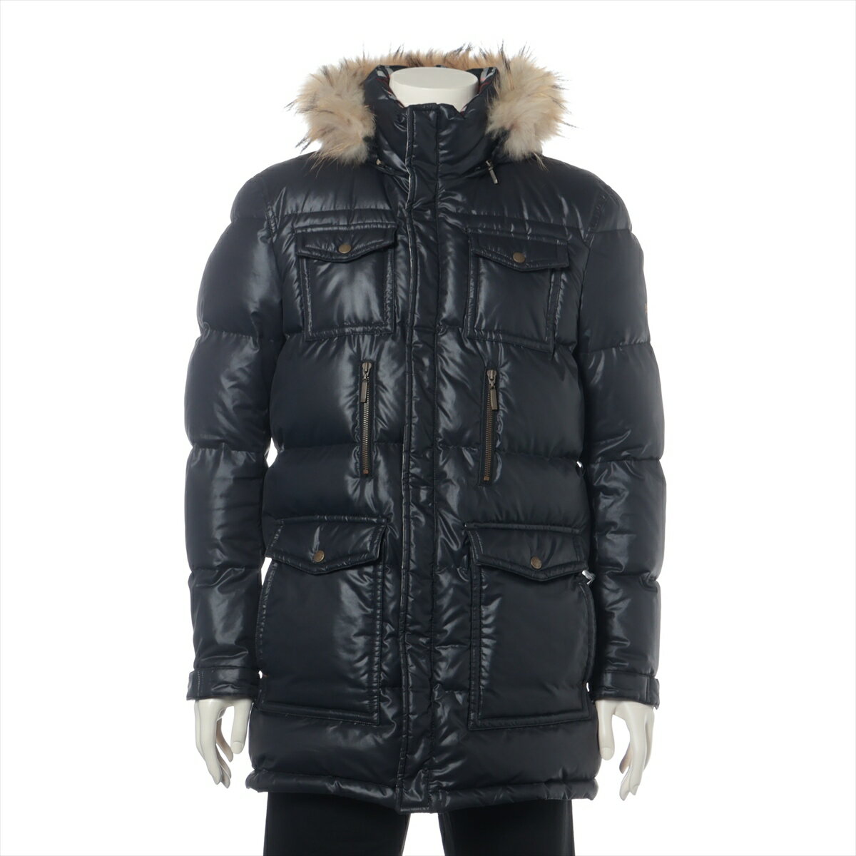 バーバリーブラックレーベル ダウンジャケット ジップアップ ハイネック ロゴ刺繍 バーバリーブラックレーベル ダウンジャケット ジップアップ